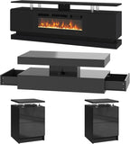 4-Piece Modern Living Room Table Set, Includes High Gloss 70" Fireplace TV Stand - Image 4