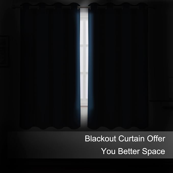 Navy Blackout Curtains 66 x 63 Inch Length/Set of 2 Curtain Panels/Thermal - Image 3