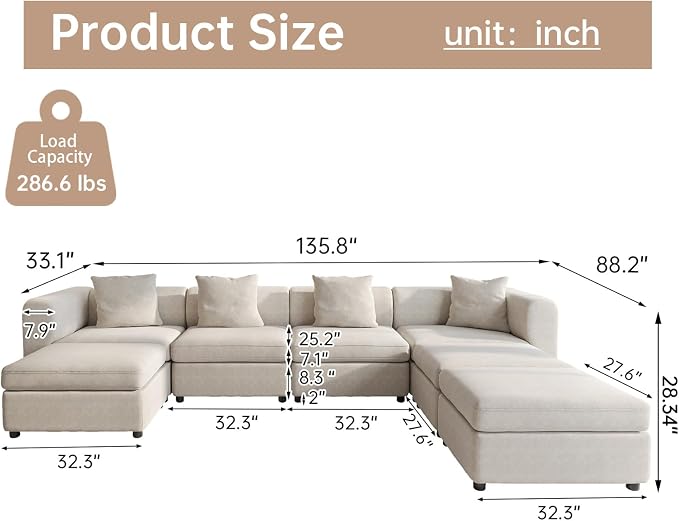 Guyii Modern 135.8" Long Oversized 7-Seater Velvet U-Shaped Sectional Sofa - Image 2