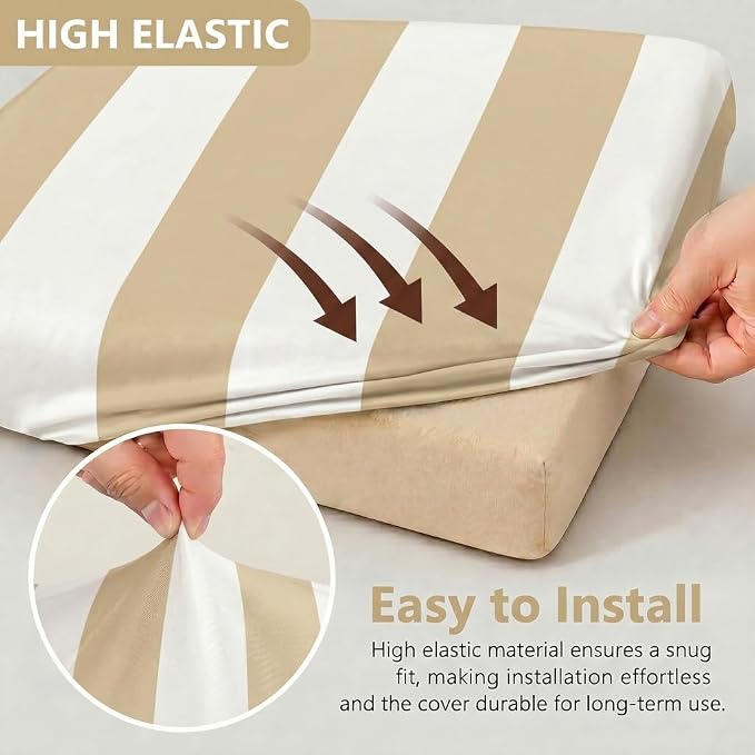 CALBODE 14 Pcs Outdoor Seat Cushion Covers, Striped Stretch Chair Seat Cover - Image 3