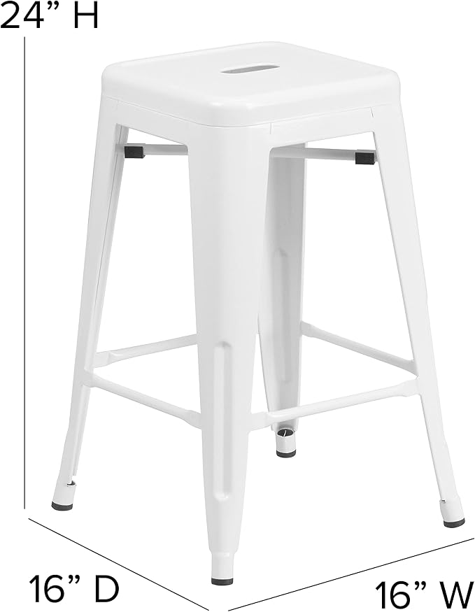 Flash Furniture Kai Commercial Grade 24" High Backless White Metal - Image 3