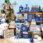 CroBlissful 23 Pcs Christmas Tiered Tray Decor Set, Blue, Snow - Image 2
