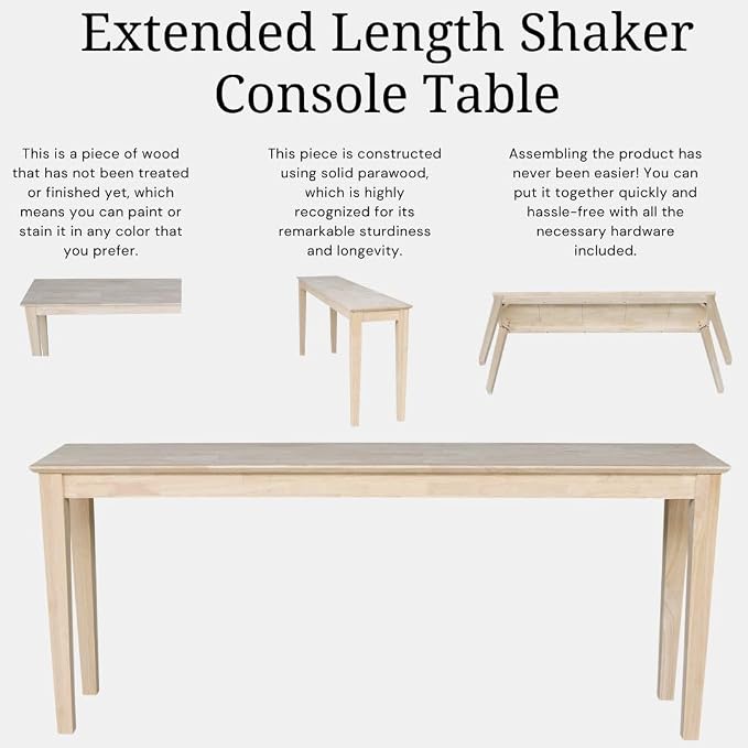 International Concepts Shaker Console Sofa Table, 72-Inch Long, Solid Parawood - Image 6