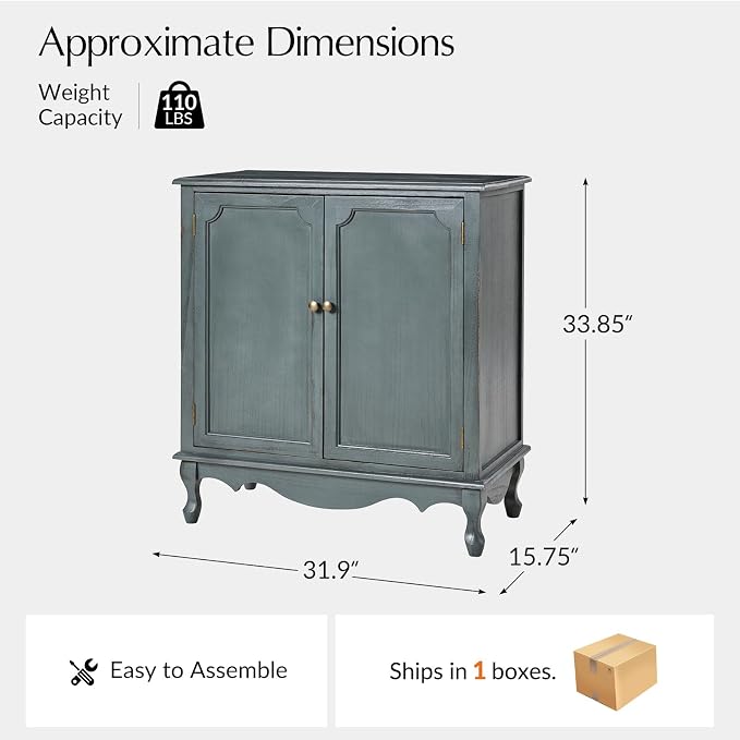 Solid Wood Sideboard with Adjustable Feet, 2 Shelves Storage Accent Cabinet - Image 2