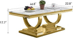 Henf 47" Marble Coffee Table Modern White Faux Marble Center Table - Image 2