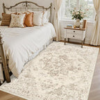3x5 Area Rugs Living Room: Bedroom Washable Carpet Beige/Ivory | Vintage Boho - Image 2