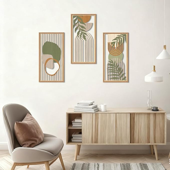 IARTTOP Boho Mid-century Modern Wood Wall Art 8x16 Inch Framed Green Bohemian - Image 5