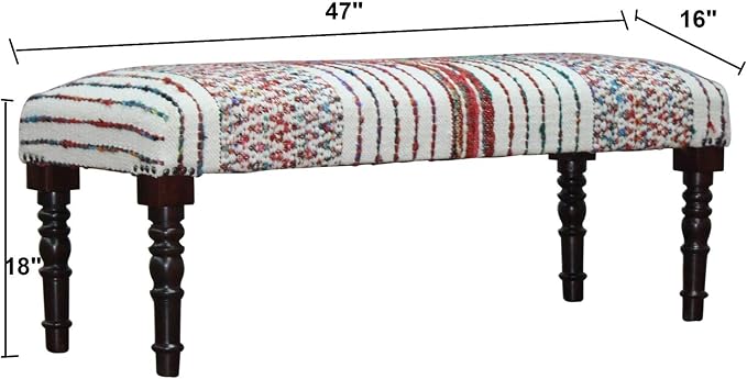 LR Home Multicolor Handmade Upholstered Bench - Image 3