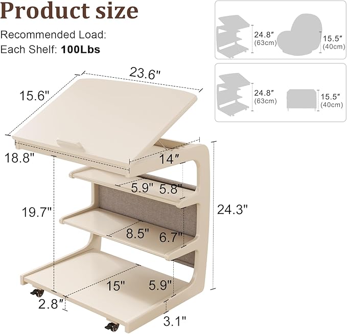 AQIMUELE Rolling Side Table, C Shaped End Table, C Table - Image 6
