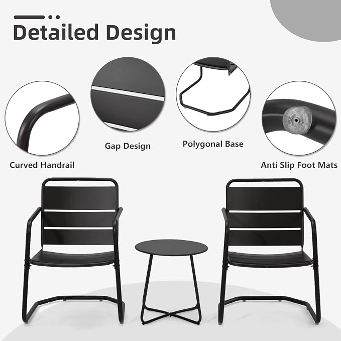MELLCOM 3 Piece Patio Set, Small Patio Furniture Set - Image 3