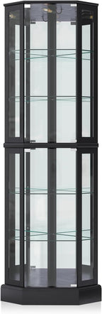 BELLEZE Lighted 3-Side Glass Display Curio Cabinet - Image 6