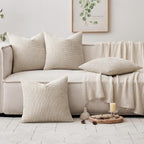 MIULEE Soft Decorative Chenille Euro Pillow Covers Cream 22x22 Pack of 4 | - Image 5