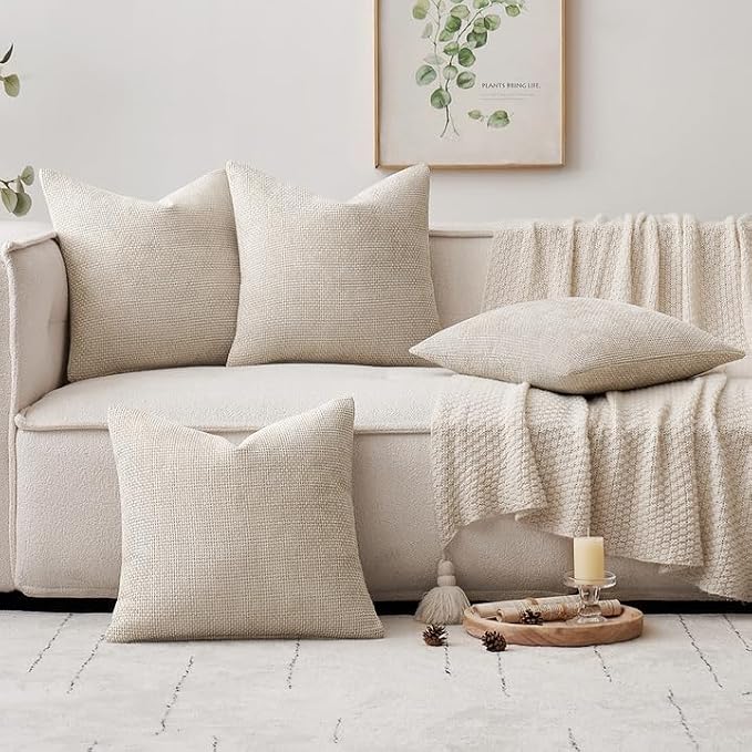 MIULEE Soft Decorative Chenille Euro Pillow Covers Cream 22x22 Pack of 4 | - Image 5