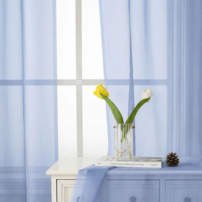 Denim Blue Sheer Curtains 78 Inches Long 2 Panels, Airy Light Filtering Voile - Image 2