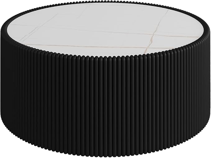 29.52" Round Marble Coffee Table, Modern Fluted Coffee Table w/White Sintered - Image 6