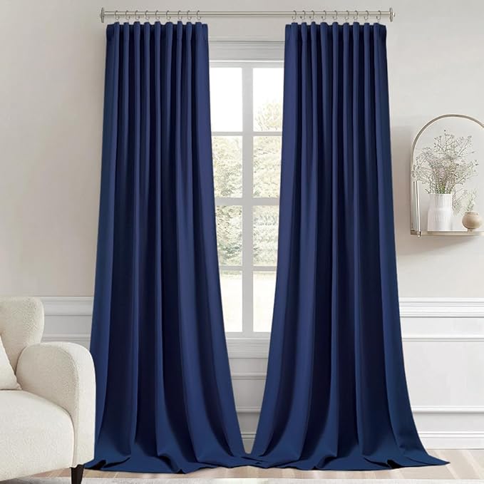 MIULEE Navy Blue Back Tab Blackout Curtains 52x108 Inch Long 2 Panels Set | Rod - Image 9