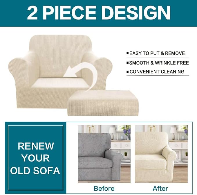 Turquoize 2 Piece Chair Covers for Living Room Armchair Cover Armchair - Image 4