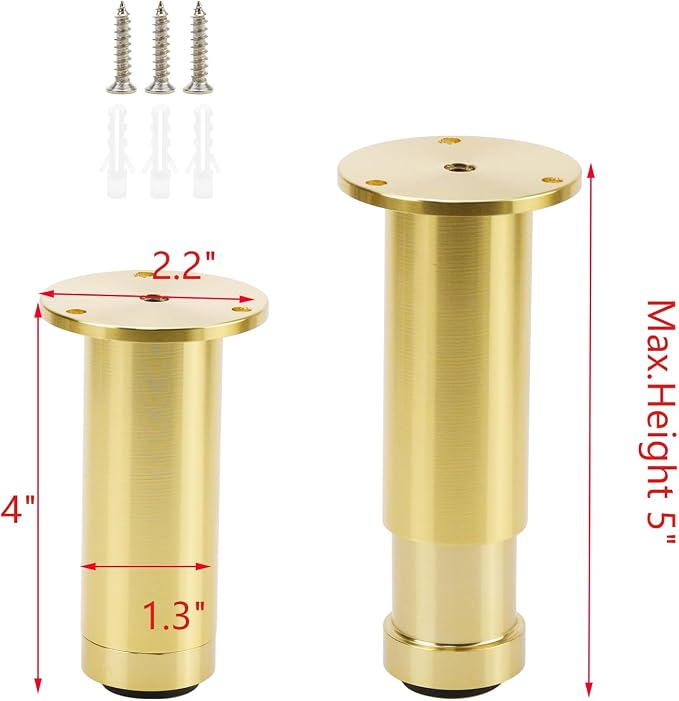 4 Pcs Gold Adjustable Sofa Legs Metal Modern Furniture Legs - Image 4