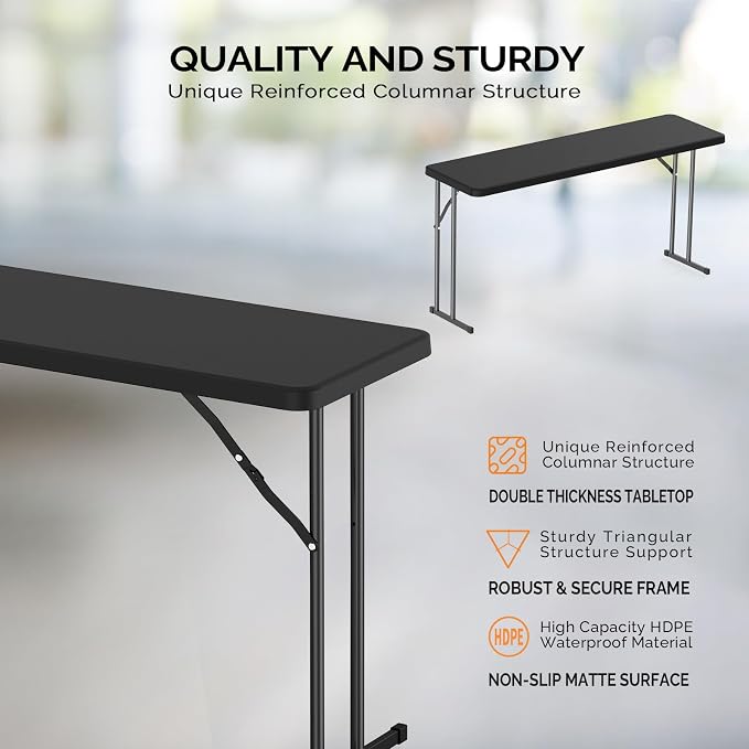VINGLI 5 FT Narrow Folding Table, Home Work - Image 4