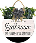 Bathroom Decor,Bathroom Open 24 Hours Please Seat Yourself Sign,Rustic Round Wooden Wreath Sign,Modern Farmhouse Home Accent For All The Seasons by Hilonret