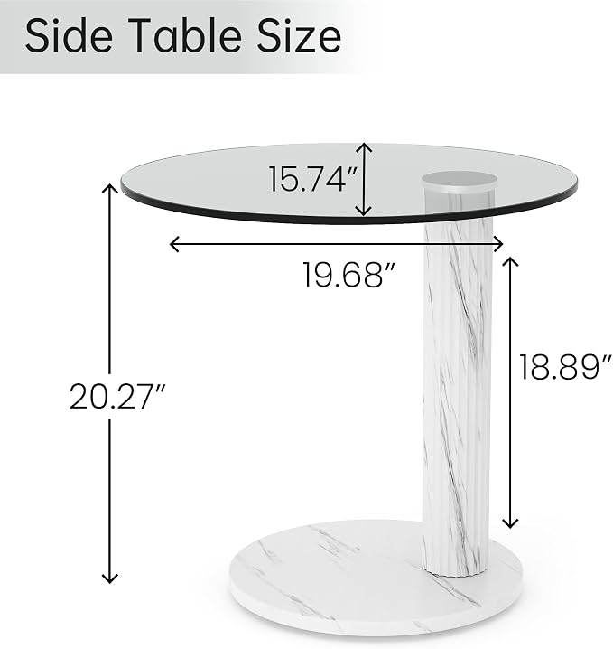 Hooseng Glass Round Coffee Table End Table, 22-Inch Modern Tempered Transparent - Image 2