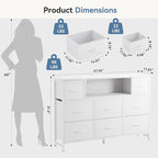 DUMOS TV Stand Dresser with 8 Fabric Drawers and Open Shelves, LED - Image 3