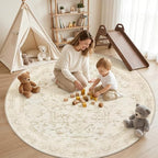 Round Area Rug Living Room: 6ft Washable Carpet Beige/Brown | Vintage Boho - Image 3