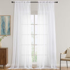 White Sheer Curtains 120 Inches Long 2 Panels Set, 59 Inch Extra Wide Soft Airy by OVZME