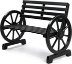 VINGLI Rustic Wooden Wheel Bench Outdoor Bench, Patio Bench Wagon Slatted Seat by VINGLI