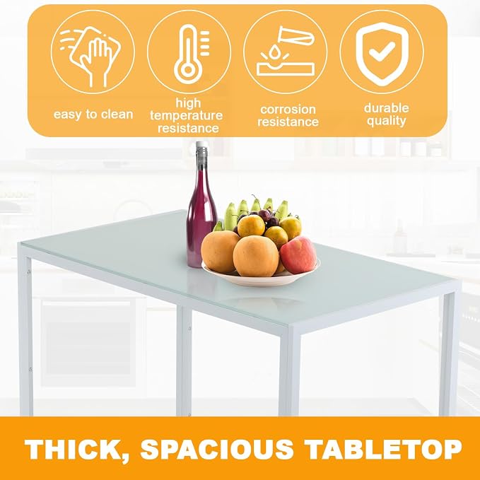 FDW | 5-Piece Dining Table Set | White | Glass Kitchen Table - Image 6