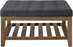 24KF Large Square Upholstered Tufted Linen Ottoman Coffee Table, Large Footrest - Image 3