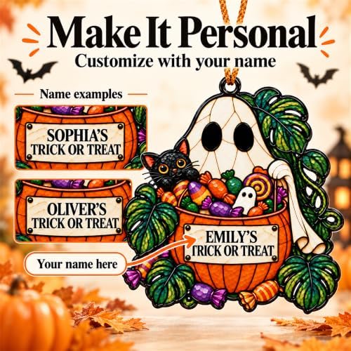 Halloween Tree Ornaments, Personalized Ghost Black Cat Candy Acrylic Decor - Image 2