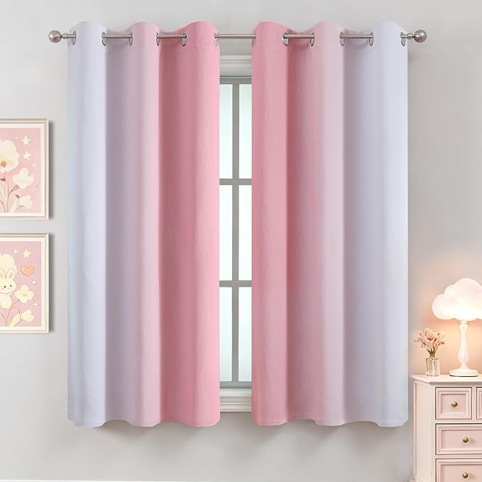 Pink and Greyish White Ombre Blackout Curtains - Image 2