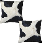 Black and White Western Cow Print Pillow Covers 18x18 Set of 2, Cowhide Accent by Tebjh