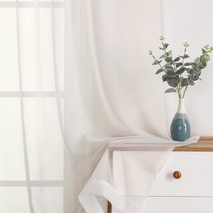 Sheer Curtains 108" inches Long, 2 Panels Sheer Curtain Set, Rod Pocket Voile by OWENIE
