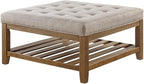 24KF Large Square Upholstered Tufted Linen Ottoman Coffee Table, Large Footrest - Image 4