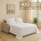 Sleeper Sofa Bed Sheet, 100% Cotton 400 Thread Count, 4 Piece Set, Deep Pocket - Image 2