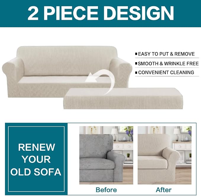 Turquoize Stretch Sofa Slipcover 2 Pieces Sofa Cover Couch Cover - Image 4