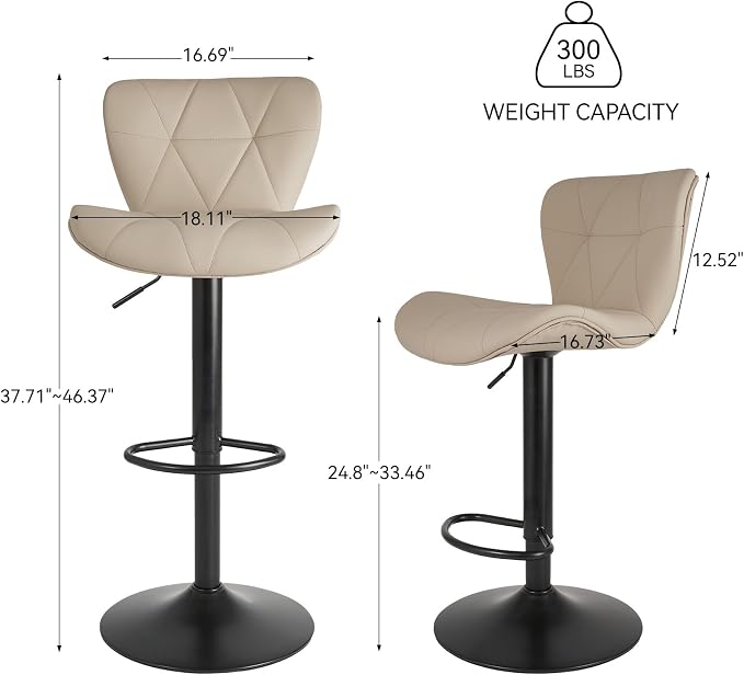 Nalupatio Modern Bar Stools Set of 3, Adjustable Faux Leather Upholstered - Image 2