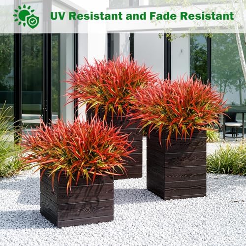 Uieke 28 Bundles Artificial Outdoor Plants UV Resistant Fake Grass Plants Faux Plastic Plants Greenery Shrubs for Home Garden Pathway Window Box Front Porch Cemetery Fall Decor, Autumn Red - Image 4