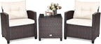 COSTWAY 3PCS Patio Furniture Set, PE Rattan Wicker Sofa w/Washable Cushion and by COSTWAY