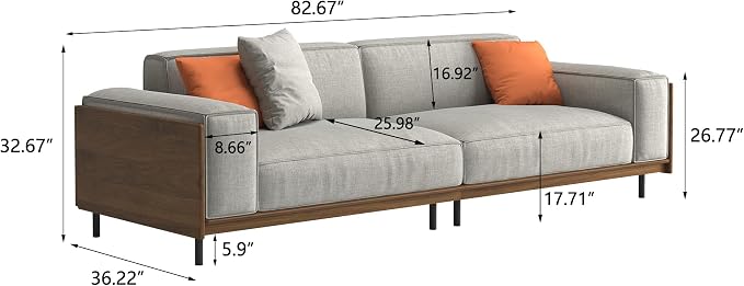 82.67" Mid-Century Modern 3-Seater Fabric Sofa Couch - Image 2