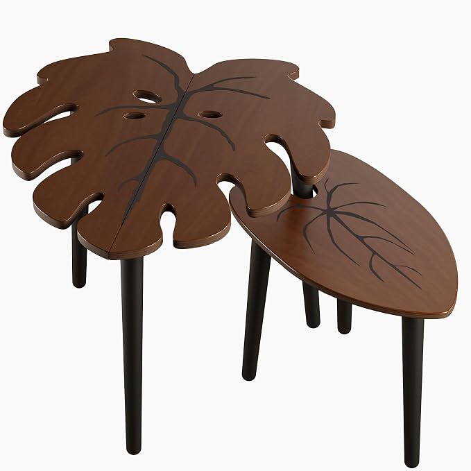 BAMEOS Monstera Leaf Nesting Tables Set of 2, Small Side Tables f Set - Image 7
