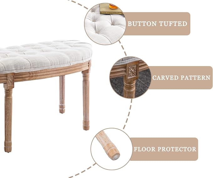 Kmax 55" Upholstered Bench Tufted Fabric Bench Vintage Semi-Circle Entryway - Image 5