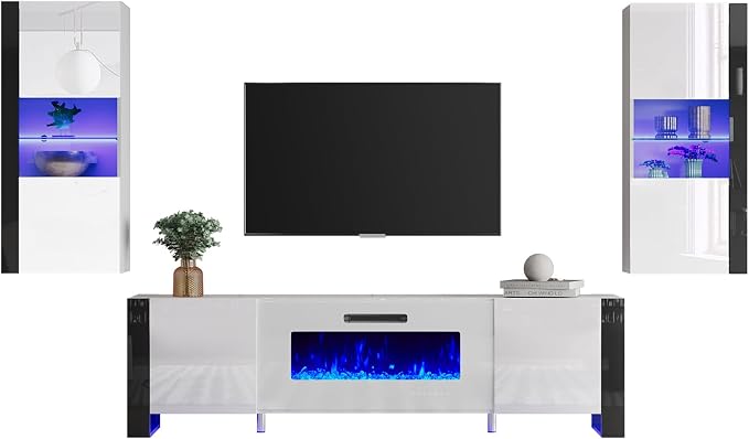 AMERLIFE 3 Piece Modern Wall Unit Entertainment Center Set, High Gloss 70" - Image 8