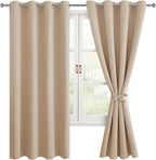 Blackout Curtains for Bedroom, 52 x 63 Inches Length Beige 2 Panels | Thermal by Hiasan