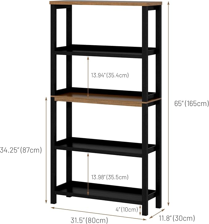 Vlsrka Wooden Bookshelf with Lights, 5 Tier Bookshelf with Storage, Tall - Image 2