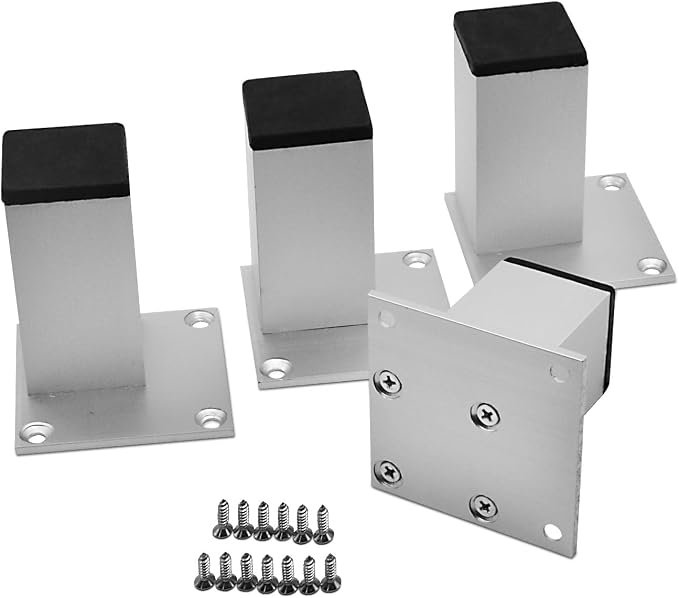 4Pcs 3Inch Metal Furniture Legs, Square Metal Cabinet Support Foot by Qiveno