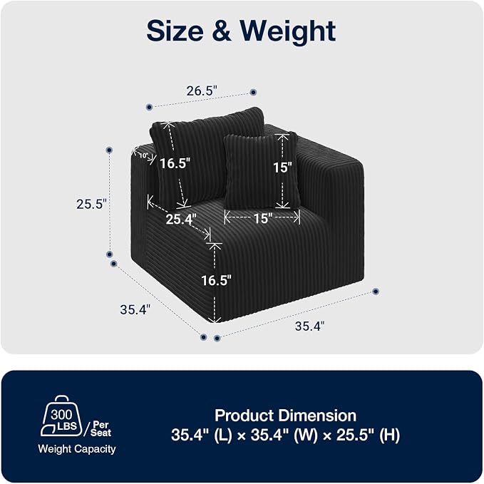 Avenco 35.4” Right-Arm Facing Modular Sofa Seat, Individually Wrapped Coil - Image 2