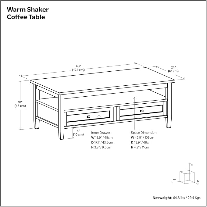 SIMPLIHOME Warm Shaker Solid Wood Transitional-Style 48-inch Wide Coffee Table - Image 13